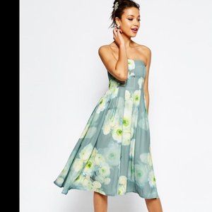 𝅺ASOS Floral Bandeau Strapless Midi Dress